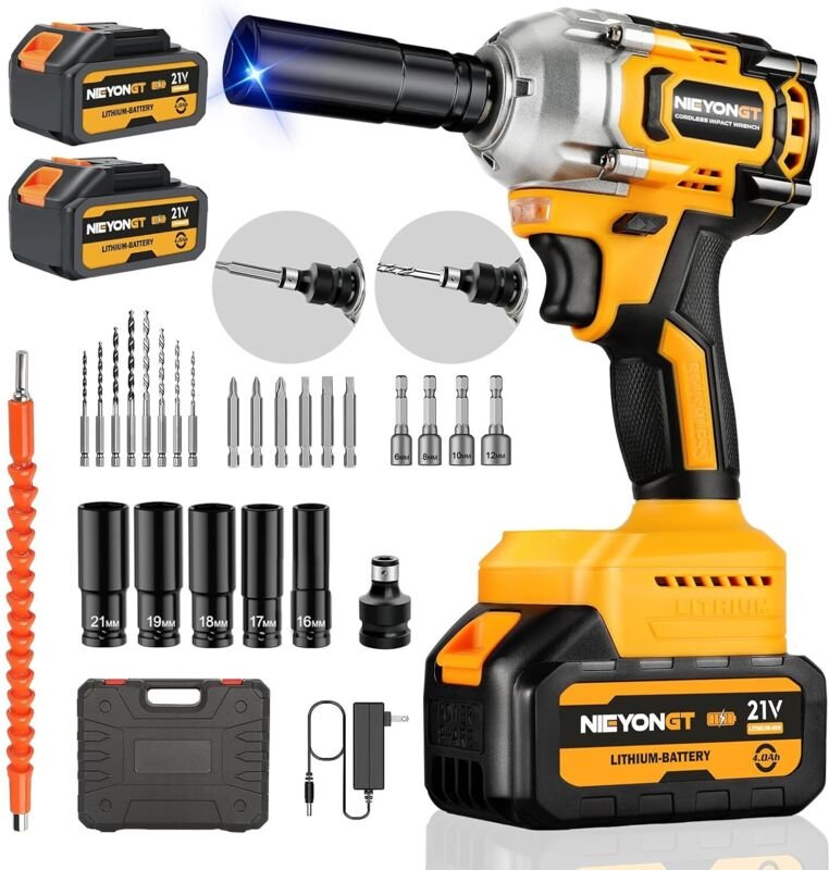 Hochleistungs-Akku-Schlagschrauber mit bürstenlosem Motor und 650 Nm Drehmoment, 8000-mAh-Akku, 1/2"-Schlagschrauber mit...