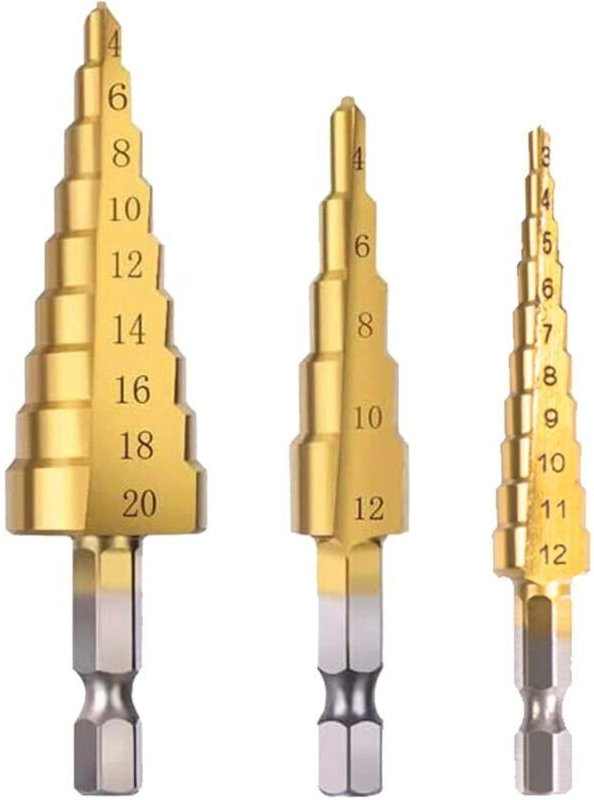Stufenbohrer, Doppelschlitzfräser, HSS-Kegelbohrer für Stahl, Holz, Kunststoff, Messing, Aluminium, 3-teilig