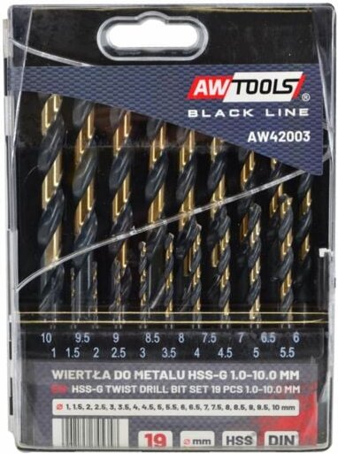 AWTOOLS Metallbohrer HSS M2 KPL. 19 St., 1,0-10,0 mm, PREMIUM