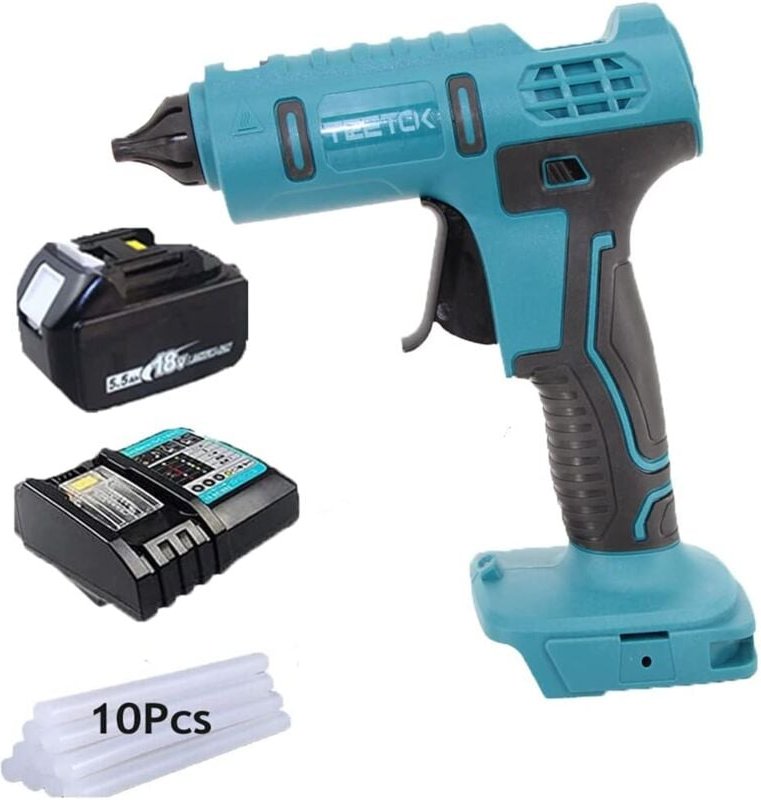 Heißklebepistole, Akku-Klebepistole, mit 5.5Ah Akku und DC18RC Ladegerät, 10 Heißklebestifte Transparente Klebestifte fü...
