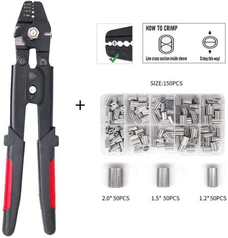 Seilschneider mit Schneidfunktion für Aluminiumhülsen von 0,1 mm bis 2,2 mm, mit 150 Stück 1,2/1,5/2 mm doppelwandigen A...