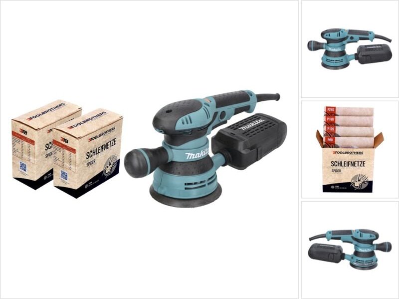 Bo 5041 Exzenterschleifer / Schleifmaschine 300 w 125 mm + 2x Toolbrothers spider Netzschleifmittel Set - Makita