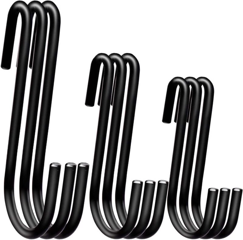 (15 Stück, S+M+XL, Schwarz) 15er-Pack robuste S-Haken – 3 Größen – S-förmige Haken zum Aufhängen – großer Kleiderbügel f...