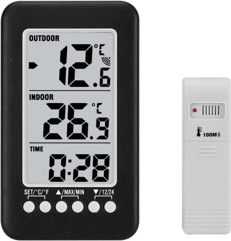 ALOVEZ Kabelloses digitales Innen-/Außenthermometer – Dualsensor für Zuhause, Kühlschrank und Gefrierschrank – LCD-Displ...