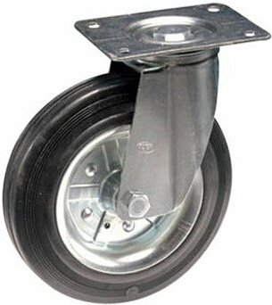 Gabelrad mit verzinkter Stahldrehplatte und Gummi -Ring - Ø80 mm.