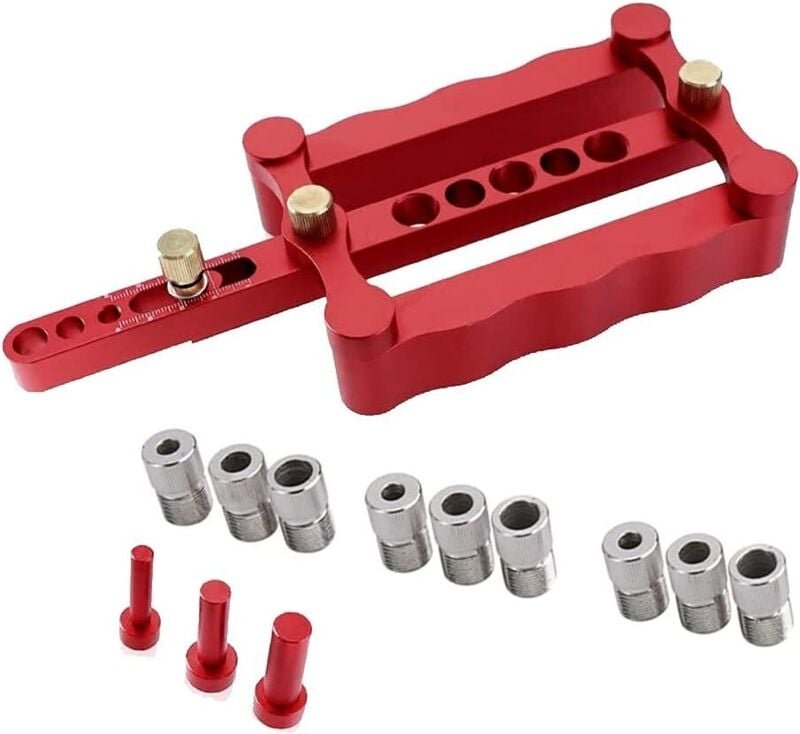 Selbstzentrierende Dübellehre, Bohrlehre für Holzbearbeitungs- und Tischlerarbeiten mit 1/4 5/16 3/8 Zoll Positionierwer...