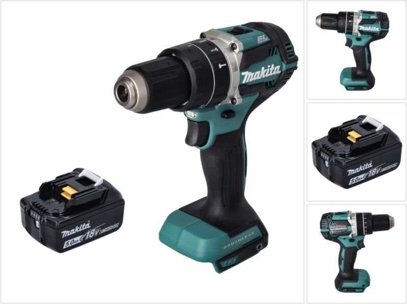 Makita DHP 484 T1 Akku Schlagbohrschrauber 18 V 54 Nm Brushless + 1x Akku 5,0 Ah - ohne Ladegerät