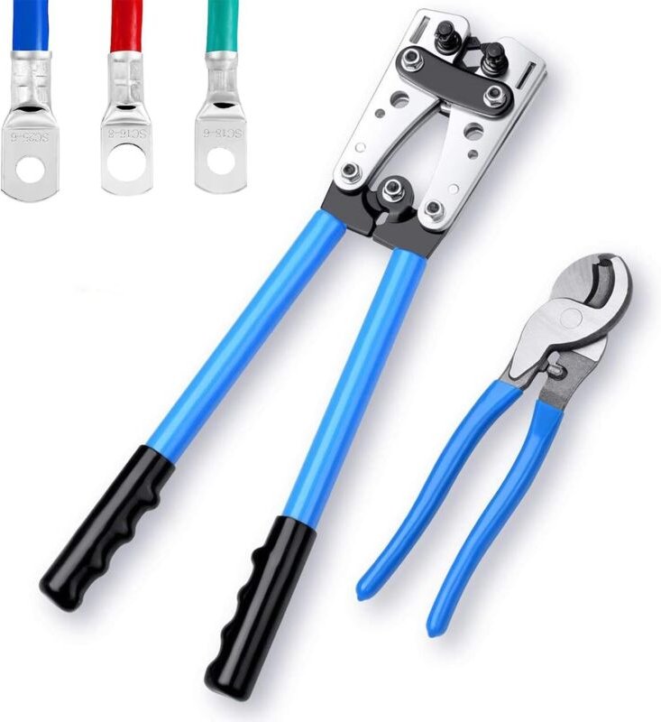 Crimpzange für 6-50mm² Kabel Batterieklemmen, Professionelle verstellbare Mehrschicht-Crimpzange mit Kabelschneider - RW...
