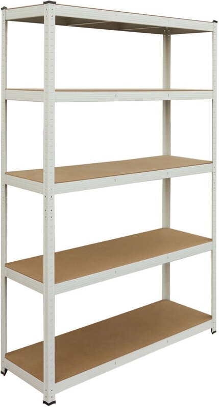 Relaxdays Schwerlastregal, HxBxT: 200x120x40 cm, 875 kg, 5 Ebenen, Lagerregal Keller & Garage, zum Stecken, weiß/braun