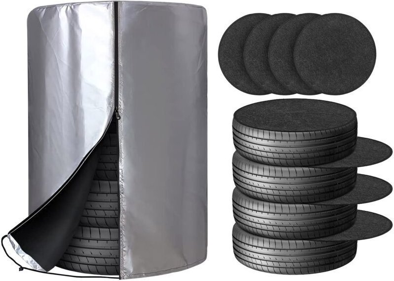 Autoreifenabdeckungen, Reifenaufbewahrungshülle für 4 Reifen, silberbeschichtetes 210D Oxford-Gewebe, 80 x 117 cm mit 4 ...