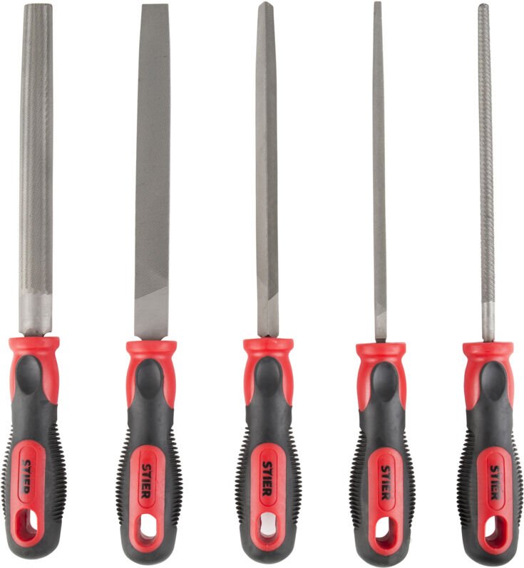 STIER Werkstattfeilen-Satz, Blattlänge 250mm, H2, 5-teilig, nach DIN 7261, 2-Komponenten-Griff, hohe Abtragskraft