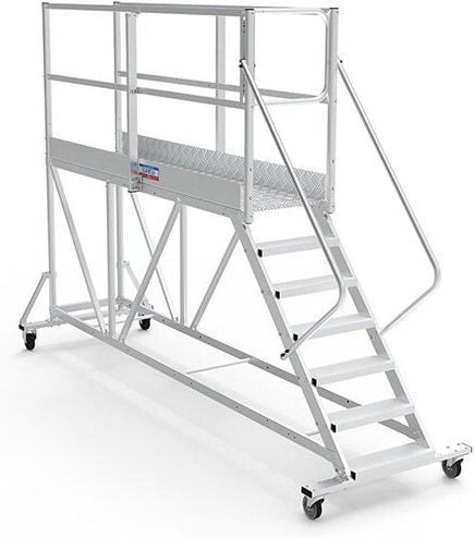 Mobile Plattform mit Geländer rechts und links + Sicherheitstür - Maximale Arbeitshöhe 3.80m - PTF259GD-P