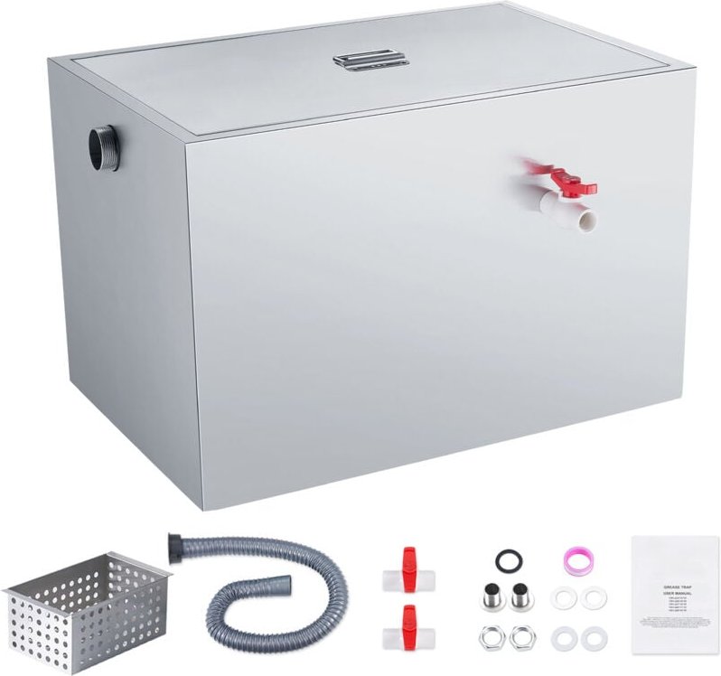 Mophorn - Gewerblicher Fettabscheider von 40 lbs, Abscheider mit seitlichem Einlass, Edelstahl unter der Spüle, 10 gpm Ö...