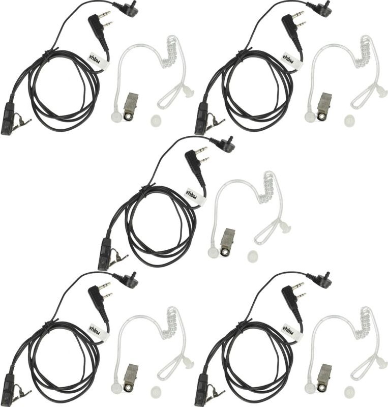 vhbw 5x Headset kompatibel mit Kenwood TH-42E, TH-45, TH-46, TH-47, TH-48, TH-55 Funkgerät - schwarz, Transparenter Akus...