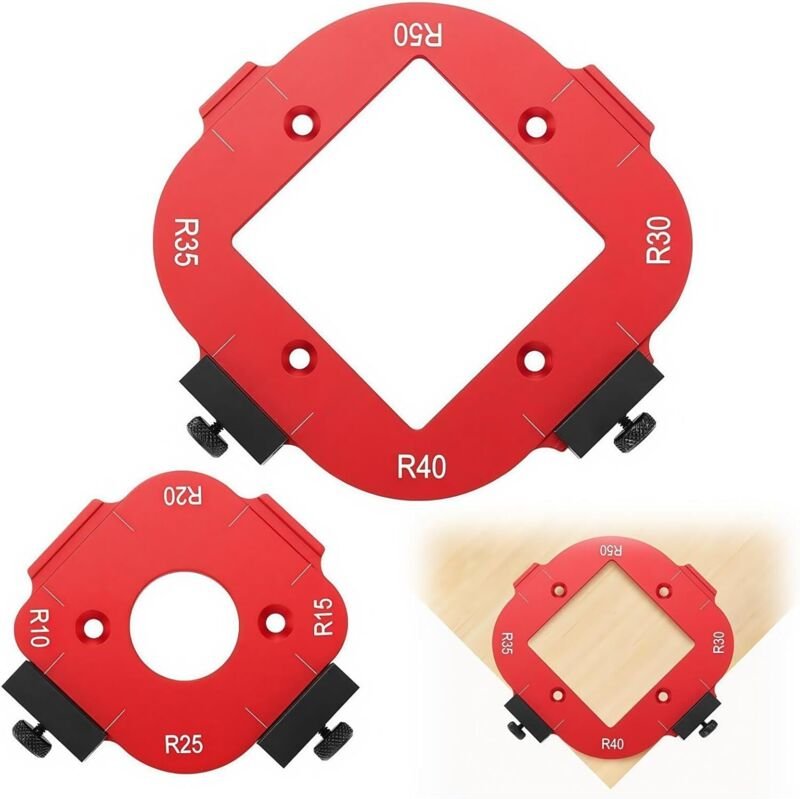 2-teilige Frässchablone für Holz, Arbeitsfläche und Bogenwinkelpositionierung 4 in 1, für Fräsen R10 R15 R20 R25 R30 R35...