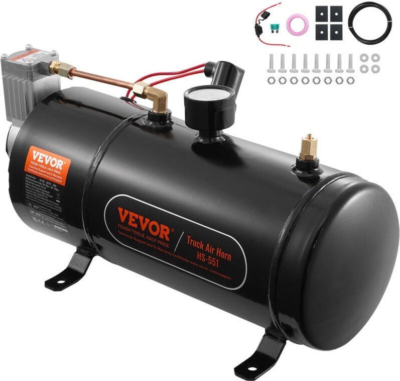 Mophorn - vevor 12-V-Luftkompressor-Set mit Tank 3 l, Zughorn-Luftkompressor-Satz, 90-120 psi Arbeitsdruck, Integriertes...