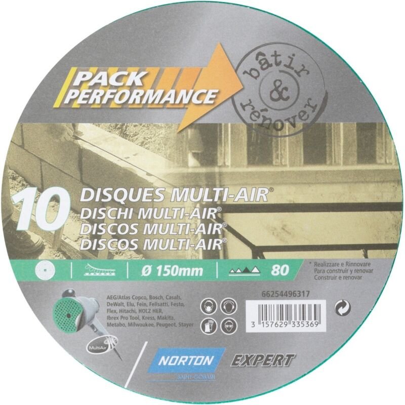 Packung mit 10 Norton Schleifscheiben, 150 mm, Körnung 80 NORTON
