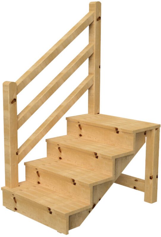 Holztreppe VENEZIA mit Treppengeländer links, 4 Stufen, H71cm B120cm, mit Setzstufen