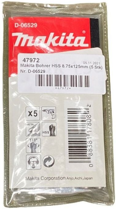 Makita - HSS-Bohrer 8,75 x 125 mm, 5 Stk. hss • Metall • 5 Stk. • 8,75 x 125 mm
