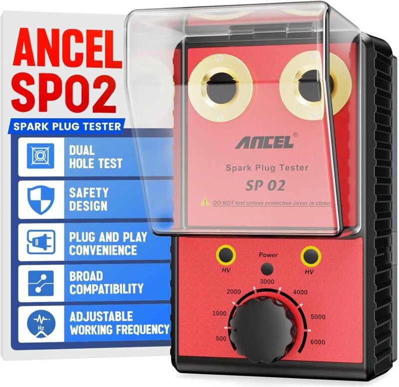 SP02 Zündkerzentester, Zündspulentester für Pkw-Motoren, Doppelloch, 0-6000 U/min, einstellbare Arbeitsfrequenz, Zündker...