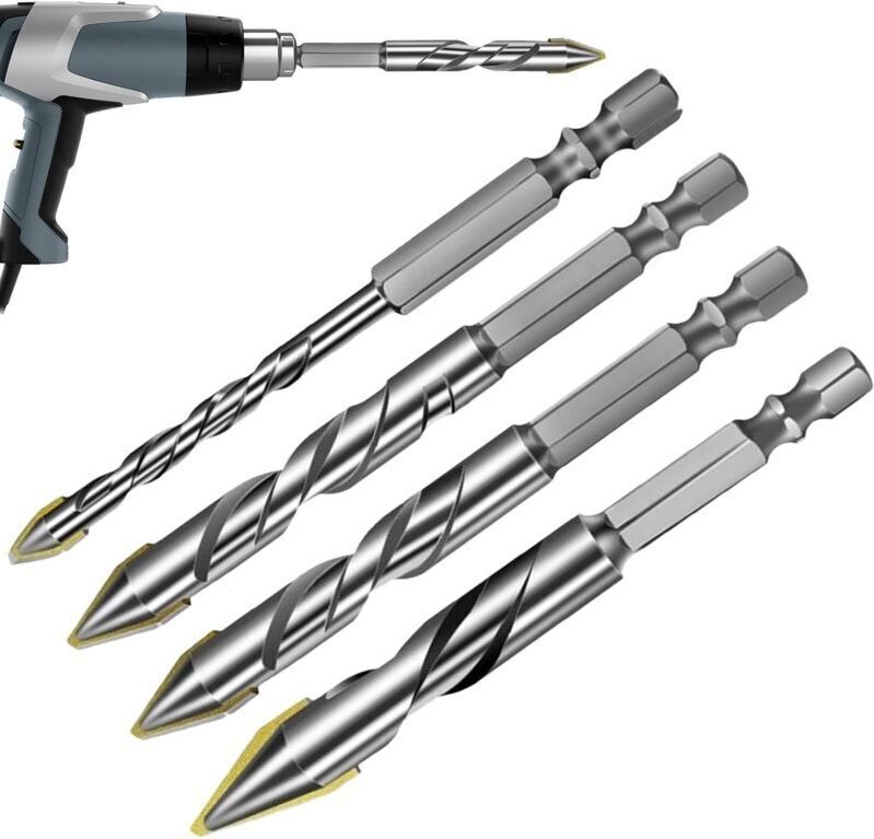 Thumbnail - Betonbohrer-Set – 4-teiliges Set mit spitzen Bohrern für einfaches Positionieren. Zubehör für Mauerwerksarbeiten an Kera...