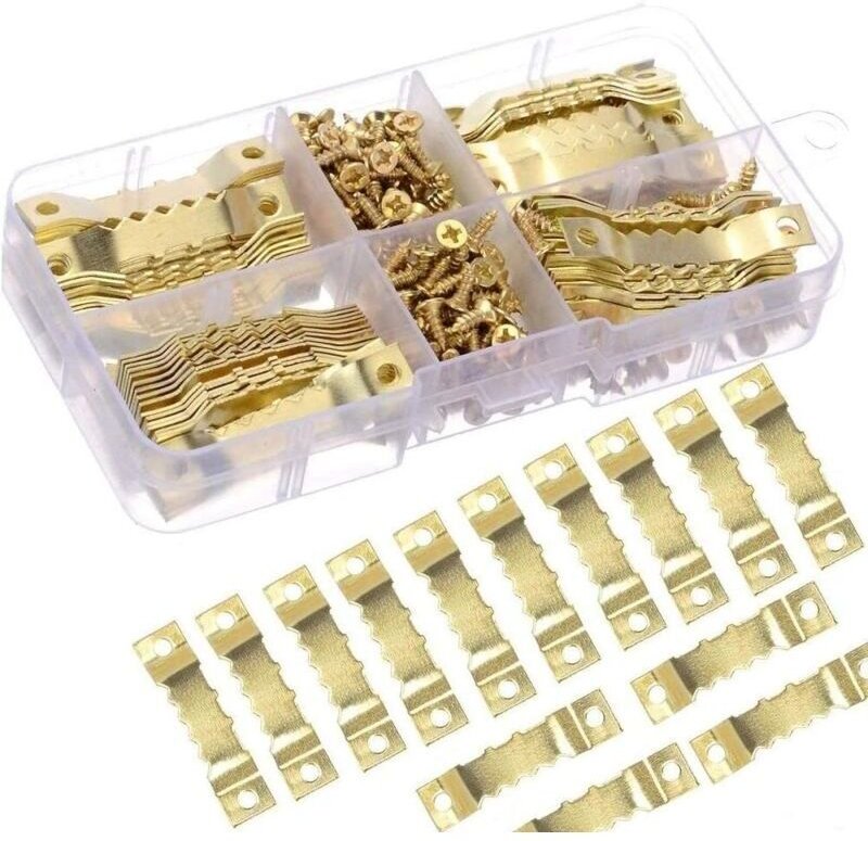 100 Stück Fotoaufhänger, Bilderrahmenhaken, stabile und langlebige goldene Metallhaken – Haken für Rahmen/Fotos/Leinwänd...