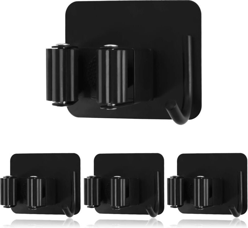 Selbstklebender Wandhalter für Besen und Mopp mit Haken, bohrfreier Besenhalter aus Edelstahl, multifunktionaler Mopphal...