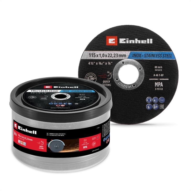Einhell 711526 Trennscheiben-Set 115 mm 50 St. Metall, Edelstahl, Stahl, Blech