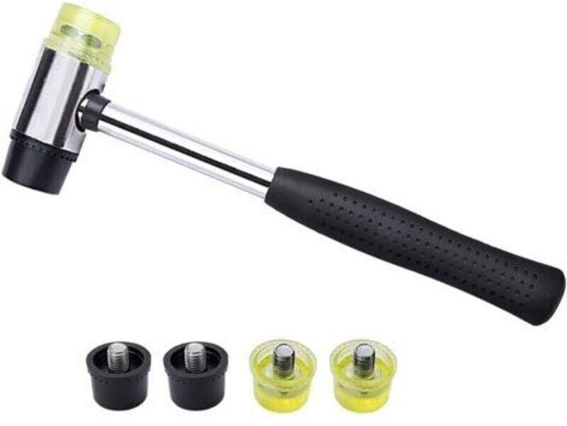 Doppelseitiger Gummihammer, 25 mm, Mini-Hammer mit austauschbaren Doppelseiten und 4 Ersatz-Hammerköpfen aus Gummi/Nylon...