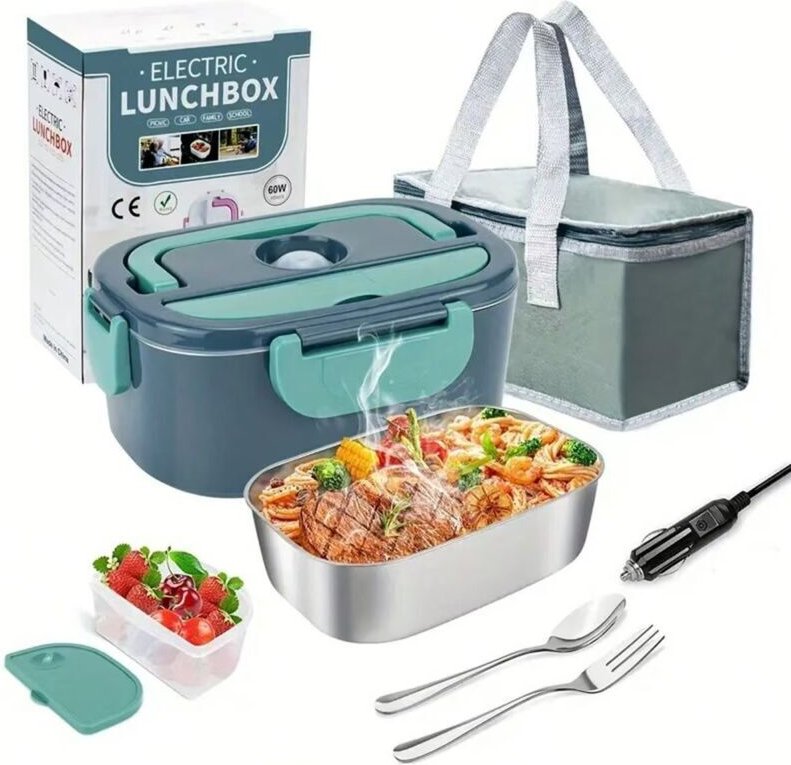 Beheizbare Lunchbox, 3-in-1-Heizbehälter (12 V/24 V/220 V), 1,5 l, tragbar, 60 W, ideal für Auto, LKW, Zuhause oder Camp...