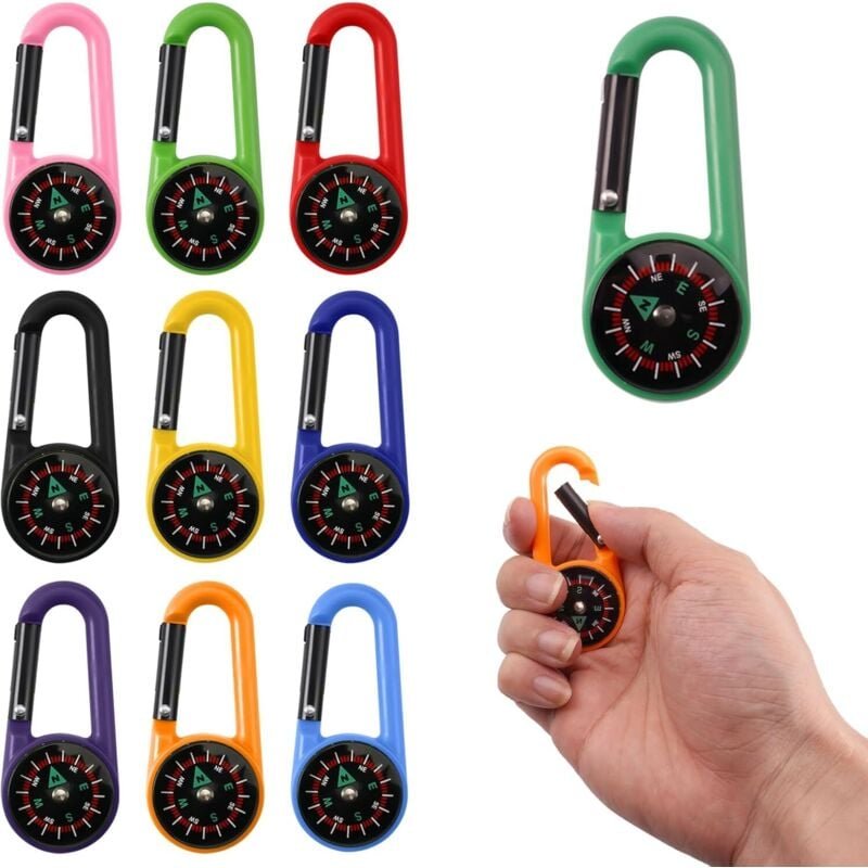10 Stück Bunter Campingkompass, Wanderkompass, Kinderkompass, Mehrfarbige Wanderkompasse, Multifunktionskarabiner mit Ko...