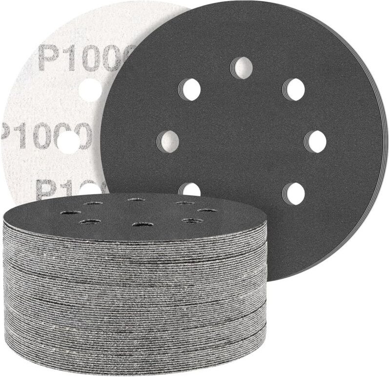 Packung mit 50 Blatt Siliziumkarbid-Schleifpapier – 125 mm – Körnung 1000 – Profiqualität – Rund – 8 Löcher – Ideal für ...