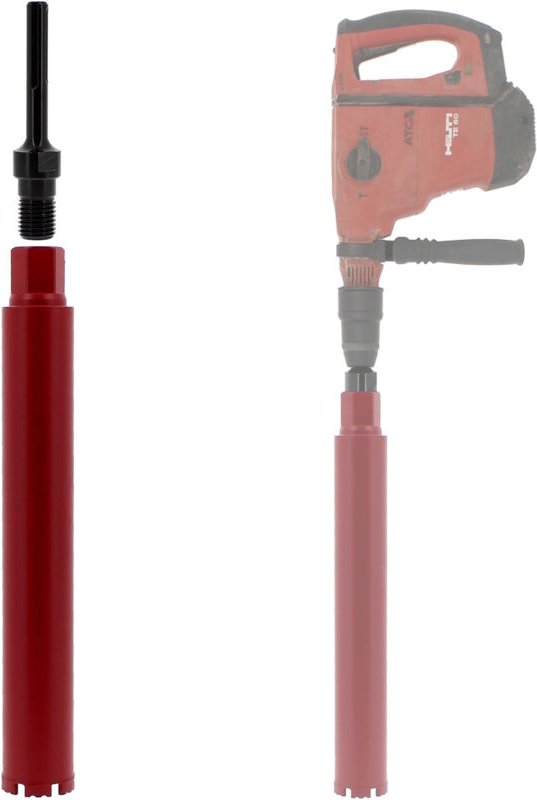 Diamantbohrkrone Ø 63 mm mit Adapter für Bohrmaschine und SDS-max-Bohrhammer