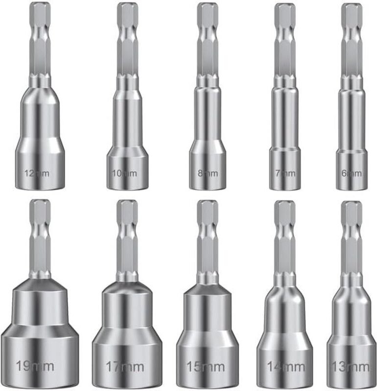 Set mit 10 magnetischen Innensechskant-Steckschlüsseln 6/7/8/10/12/13/14/15/17/19, Steckschlüsseladapter für Bohrmaschin...