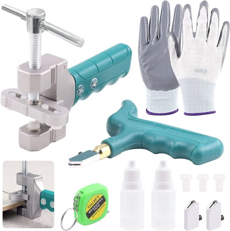 11-teiliges Glasfliesen-Schneidewerkzeug-Set mit tragbarem 2-in-1-Fliesenöffner aus Hartmetall, Klingen, Pads und profes...