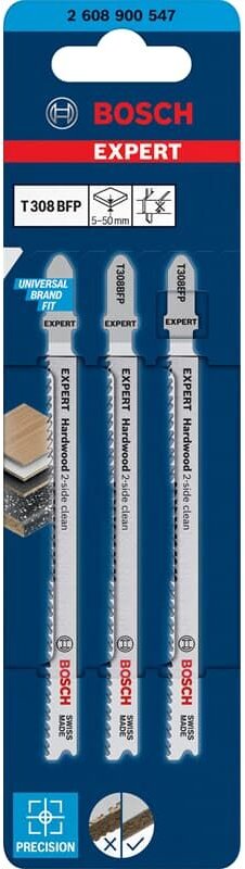 Accessories 2608900547 expert 'Hardwood 2-side clean' t 308 bfp Stichsägeblatt, 3 Stück 3 St. - Bosch