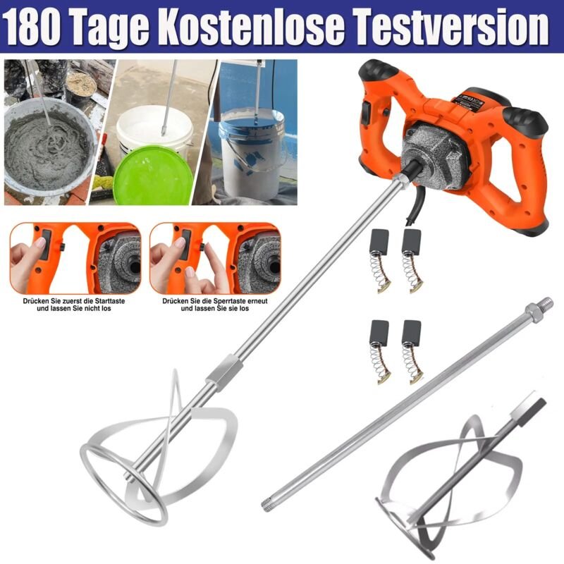 Elektrisch Rührwerk Mörtelrührer Mörtel Mixer Betonmischer Handrührgerät 6-Gang