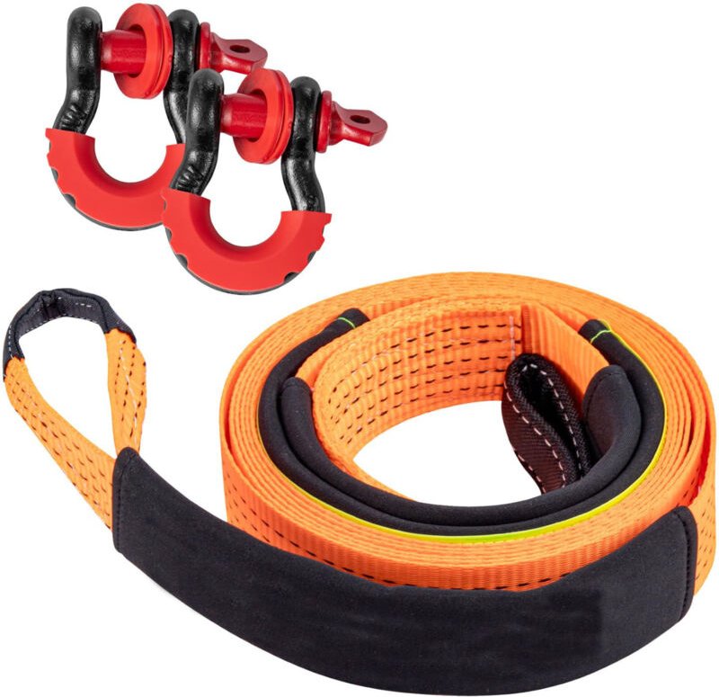 10T (22,000 Lbs) Hochleistungs-Abschleppseil 5M x 5CM Premium Nylon Abschleppgurt mit 2 verstärkten Haken und 1 Paar Han...