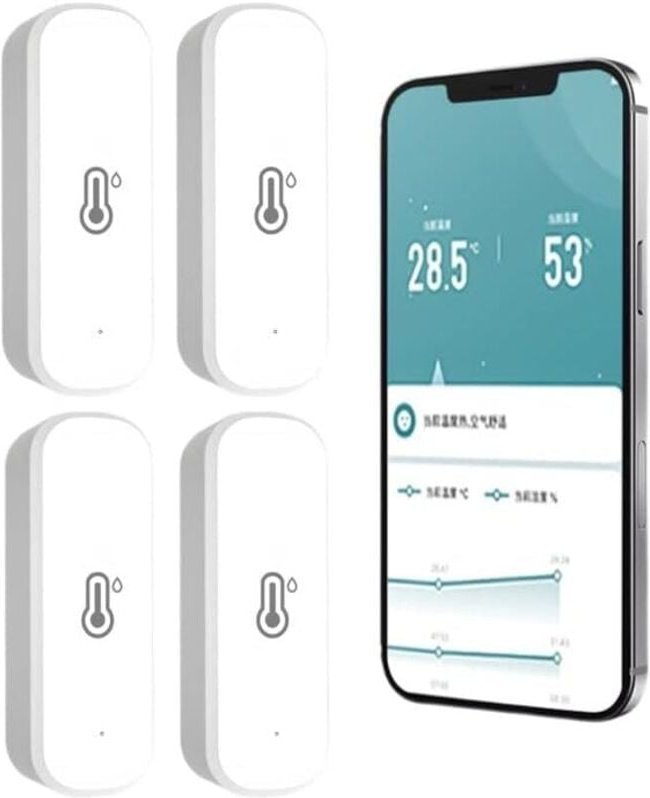 4 Stück WiFi Thermometer Hygrometer Innenraumthermometer WiFi Temperatursensor, Thermo Hygrometer mit App-Benachrichtigu...