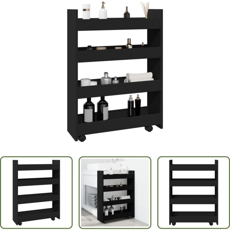 vidaXL Küchenwagen - Aufbewahrungswagen Schmal 4 Etagen Schwarz Holzwerkstoff