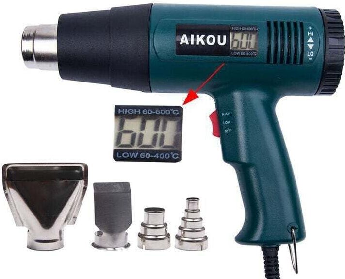 Ulisem Heißluftpistole, 1800 W Heißluftpistole, LCD-Digitalanzeige, 60–600 Grad Celsius Temperatur, schnelles Aufheizen,...