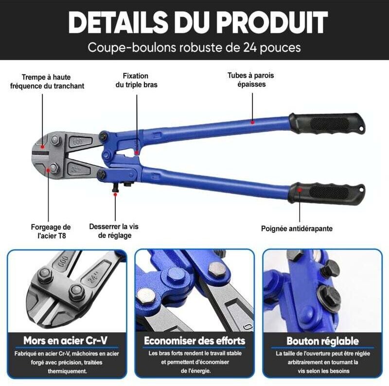 Manueller Bolzenschneider, Ultrixe 600 mm Bolzenschneider mit gehärteten Backen, mit rutschfesten, griffigen Gummigriffe...