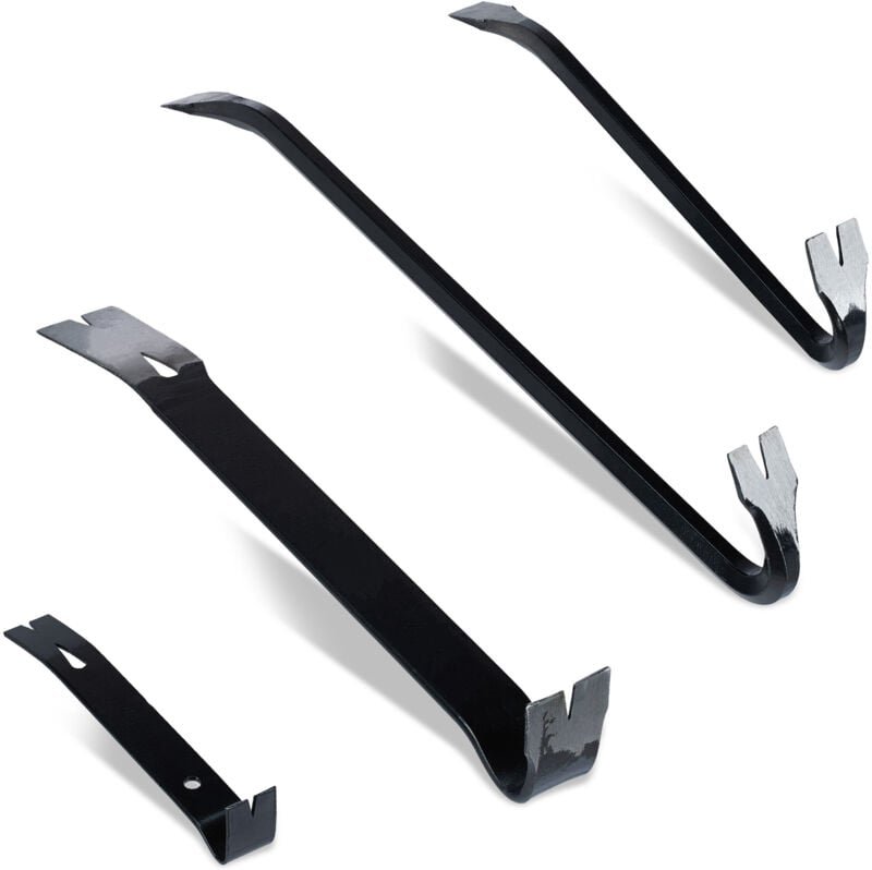 Relaxdays Brecheisen 4-tlg. Set, mit Brechstangen & Nagelziehern, Montageeisen groß & klein, Demontage, Stahl, schwarz