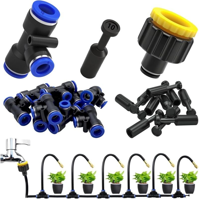 Schnellkupplungs-T-Stücke für Bewässerungszwecke, 10 bis 8 mm Kunststoff-Reduzier-T-Stück, für Bewässerung, Rasenflächen...