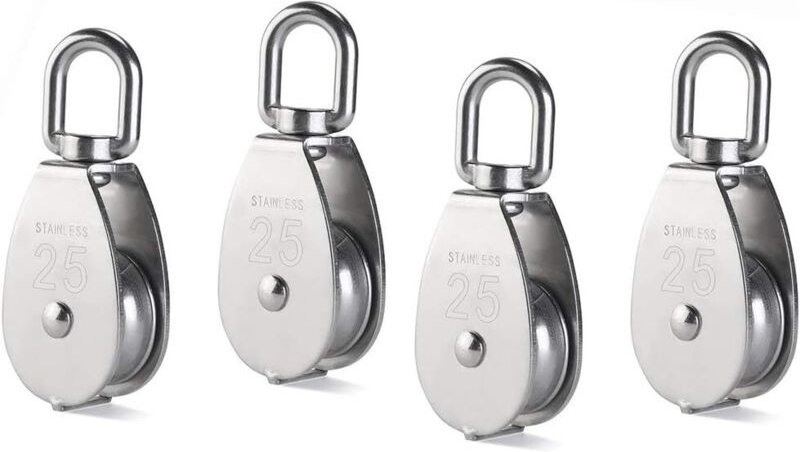 M25 Einzelflaschenzug, Flaschenzugrolle aus Edelstahl 304, Kranwirbelhaken, glattes Drahtseil, Tragkraft 331 lb/150 kg, ...