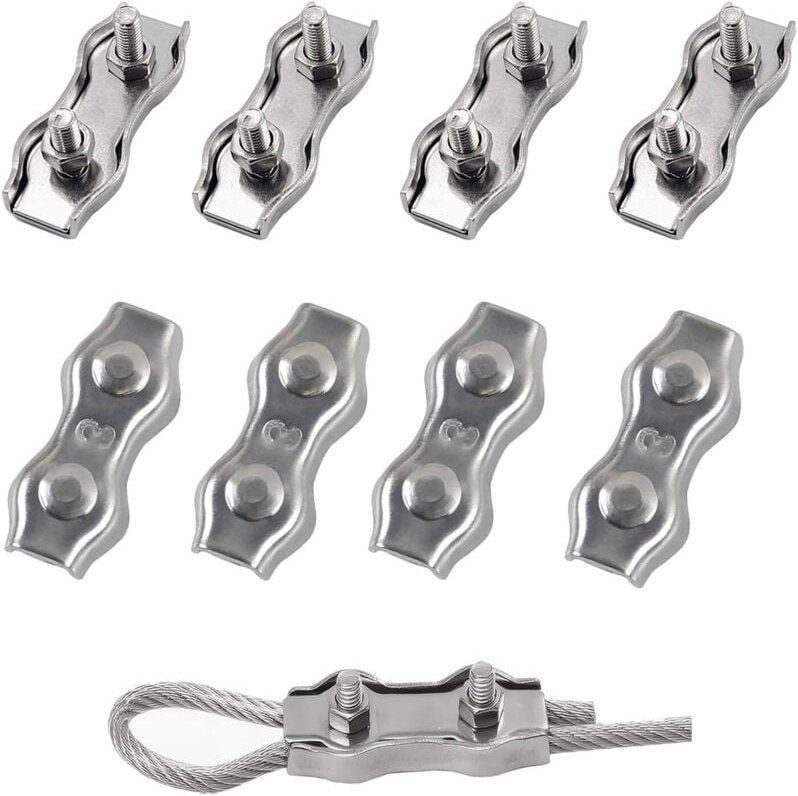 M3 Stahlkabelklemme, Kabelklemme aus Edelstahl 304, Doppelklemme, Seilklemme, Kabelklemme für Baustellen und Schiffe, Wä...
