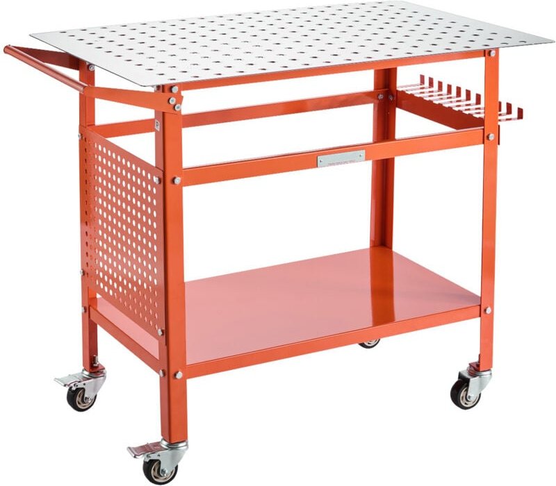 Mophorn - Schweißtisch, 40 x 24 Zoll, 800 Pfund Tragkraft, beweglich mit 4 Rädern, doppellagige Lagerung, Vorrichtungslö...