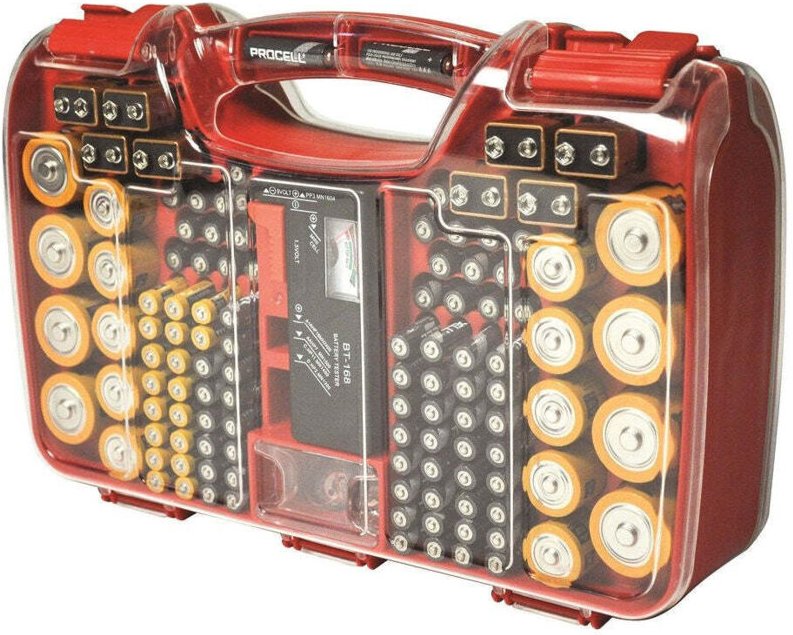 Batterie-Aufbewahrungsbox mit Tester - für 180 Batterien