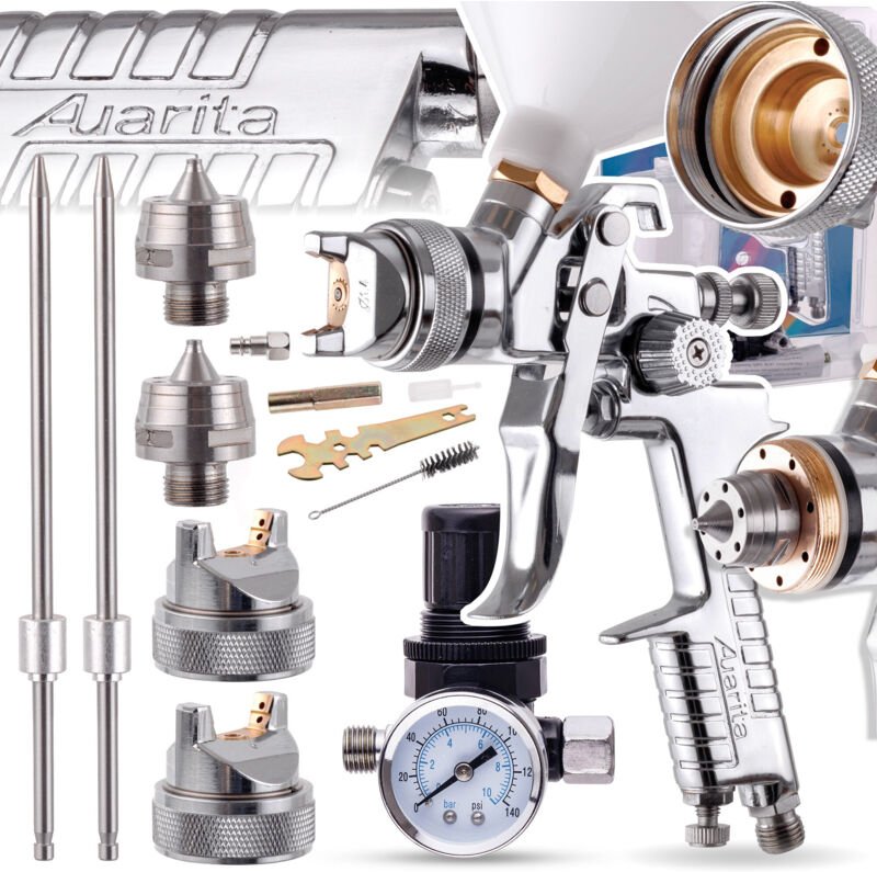 AUARITA HVLP Lackierpistole 2x Düse 1,4 1,7mm zum Lackieren Verdünner