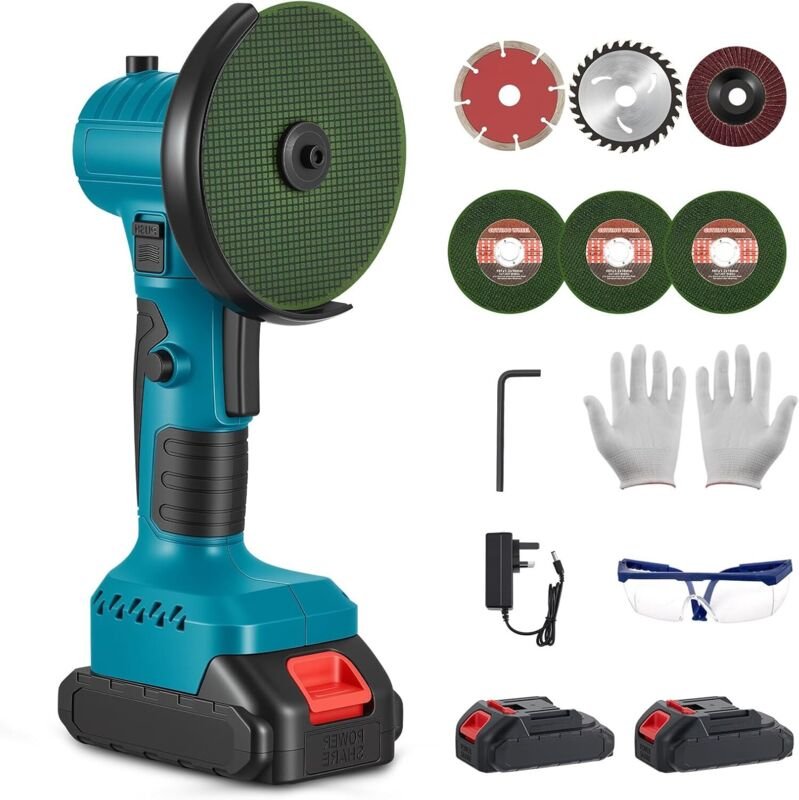 21V Akku-Winkelschleifer mit 180° verstellbarem Kopfwinkel, 19500 U/min, leistungsstarker Mini-Winkelschleifer mit 2 x 2...